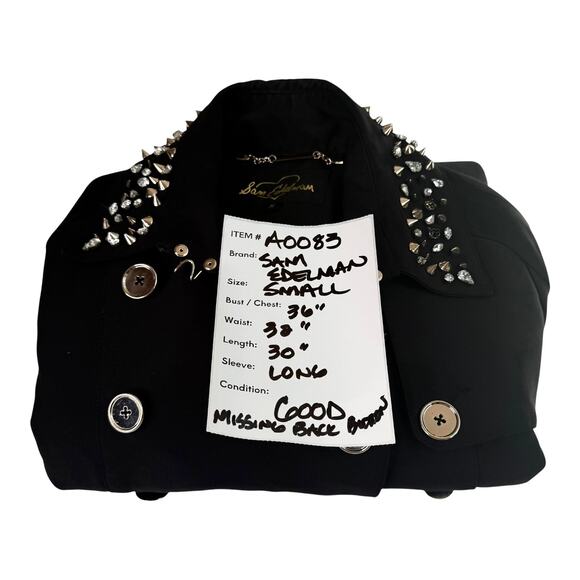 Sam Edelman Studded Rhinestone TRENCH COAT Women's SM Black Gold Silver Spiked - Picture 8 of 13